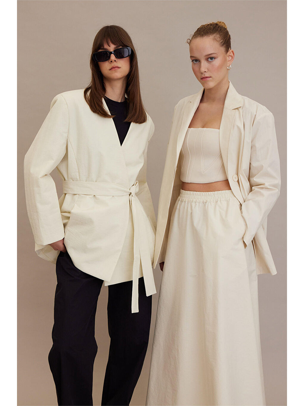 Bej Kimono Tarz Dolgulu Blazer Ceket Vanilya-3