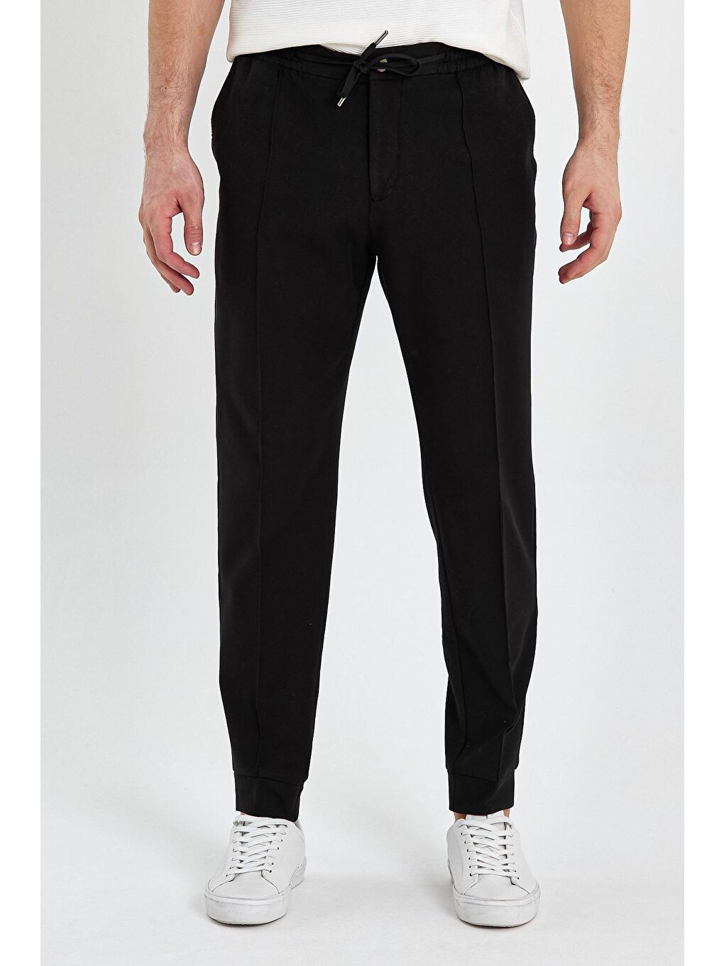 Siyah Beli İpli Fermuarlı Erkek Jogger Pantolon-2