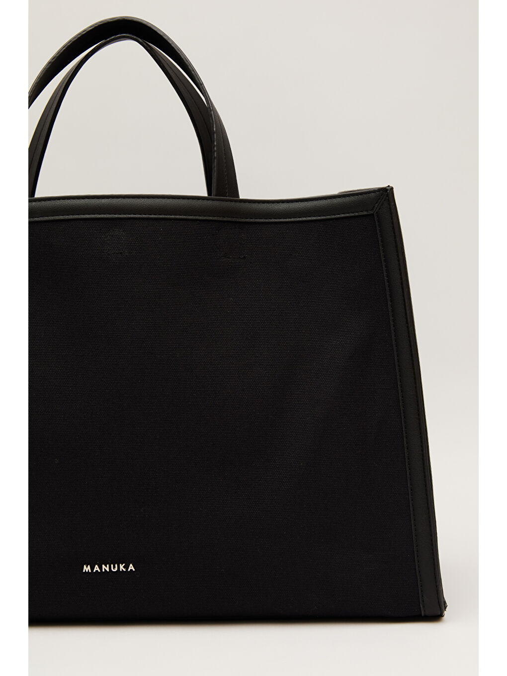 Kanvas Deri Detaylı Shopper Çanta Siyah-5