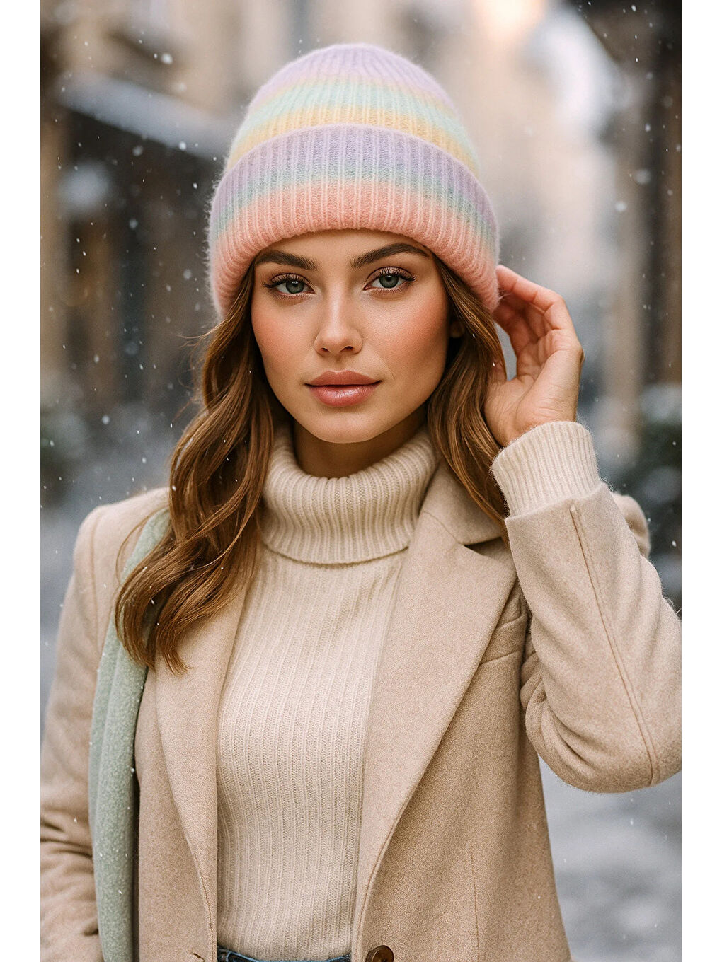 Pembe Renkli  Yüzde 100 Yün Ithal Renk Geçişli Bere Bere1132-2