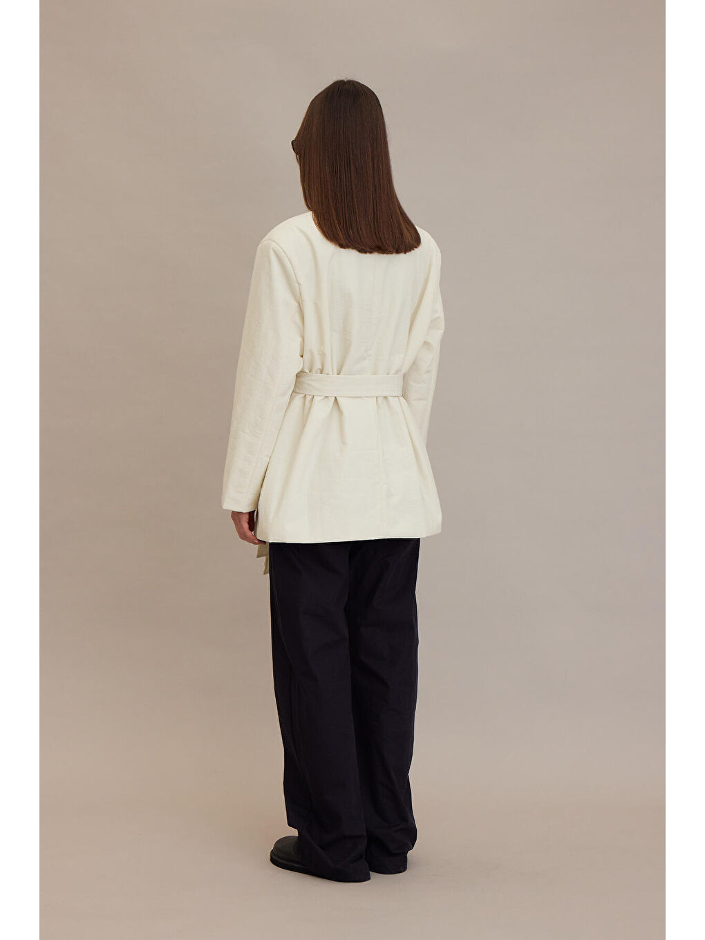 Bej Kimono Tarz Dolgulu Blazer Ceket Vanilya-7