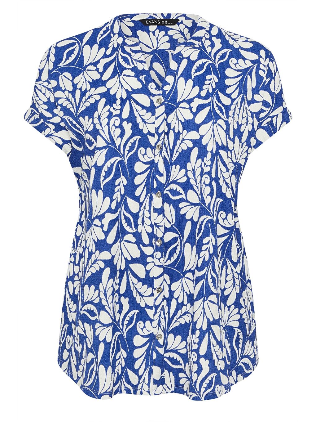 Mavi Büyük Beden Polo Yaka Kısa Kollu Düğmeli Çiçek Desenli Bluz 616290-5