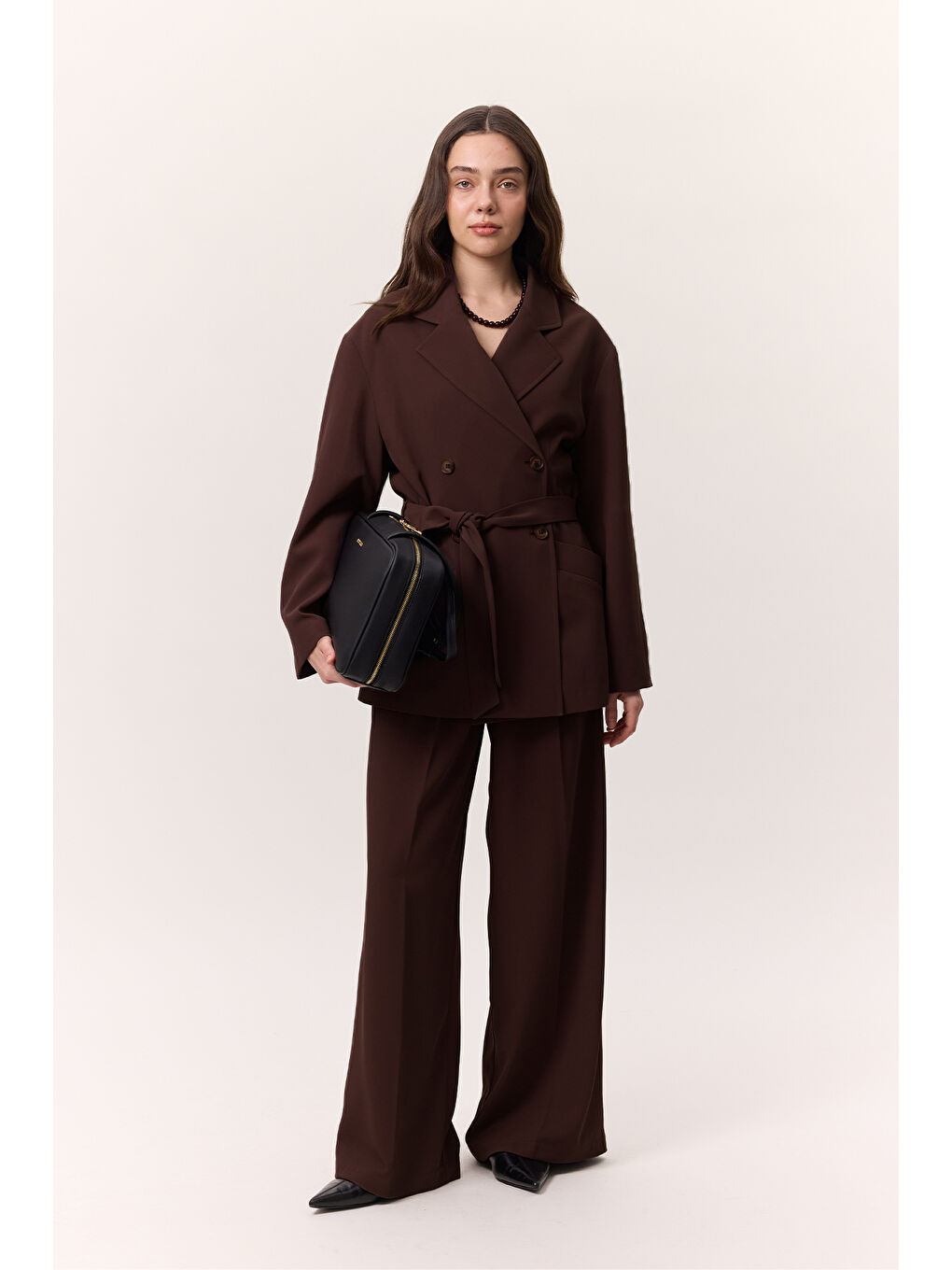 Dökümlü Kemerli Ceket Mürdüm-1