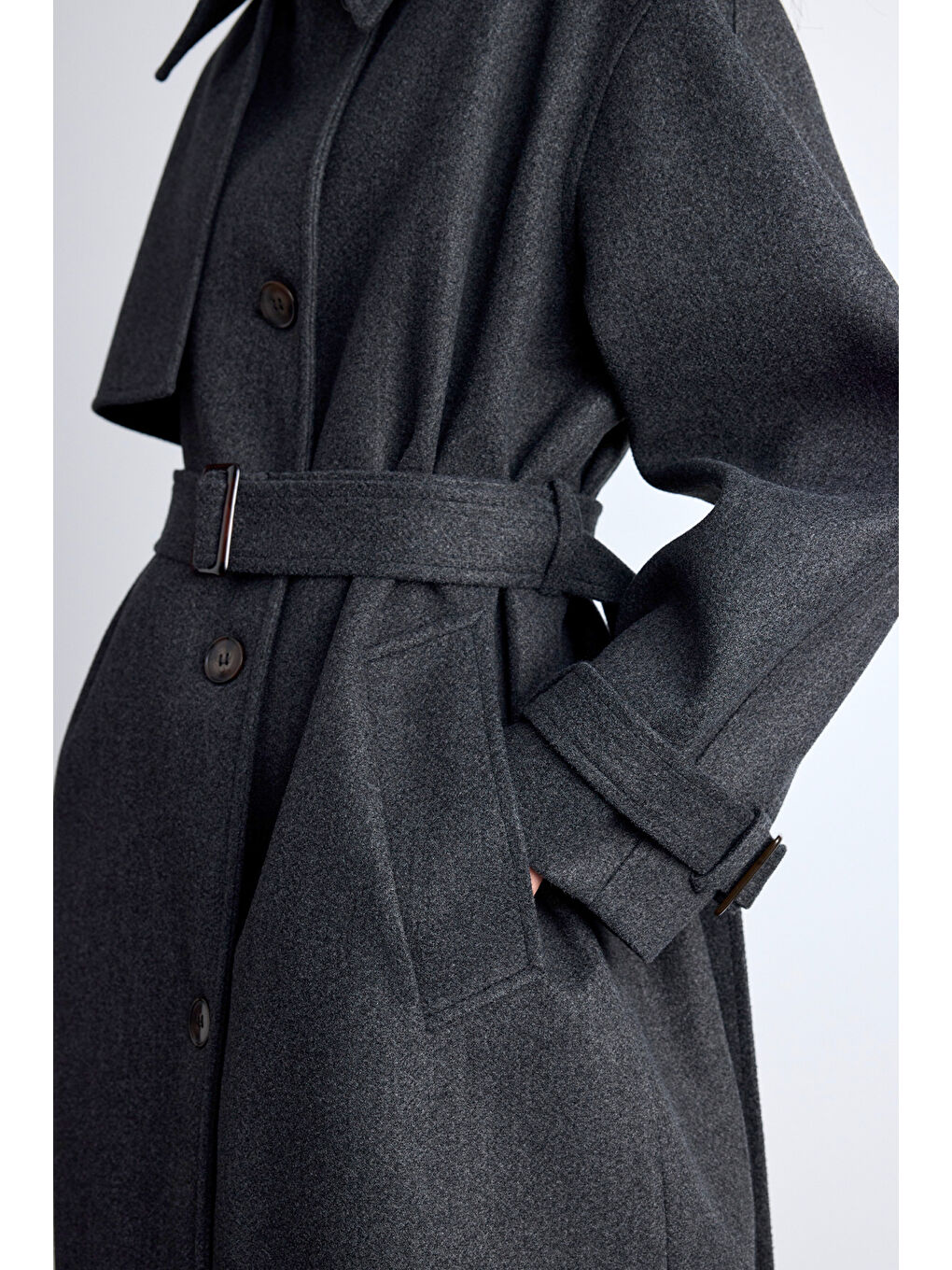 Apolet Detaylı Kaşe Kaban Antrasit-6