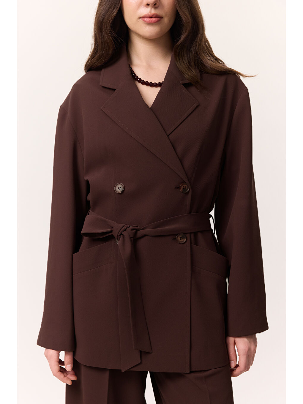 Dökümlü Kemerli Ceket Mürdüm-4