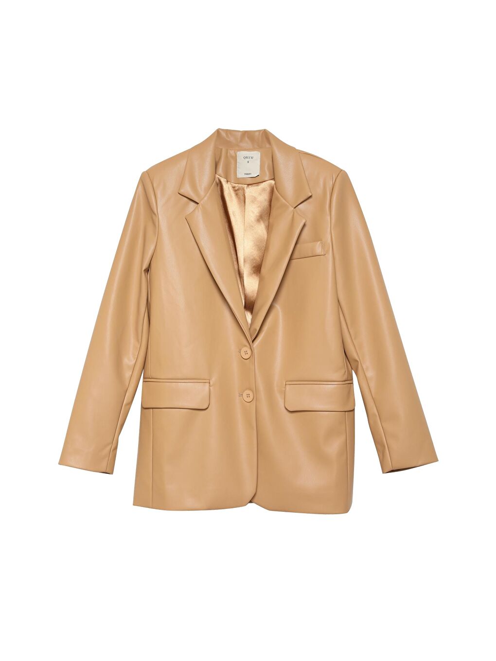 QUZU Camel-Bej Blazer Deri Ceket Camel - 1