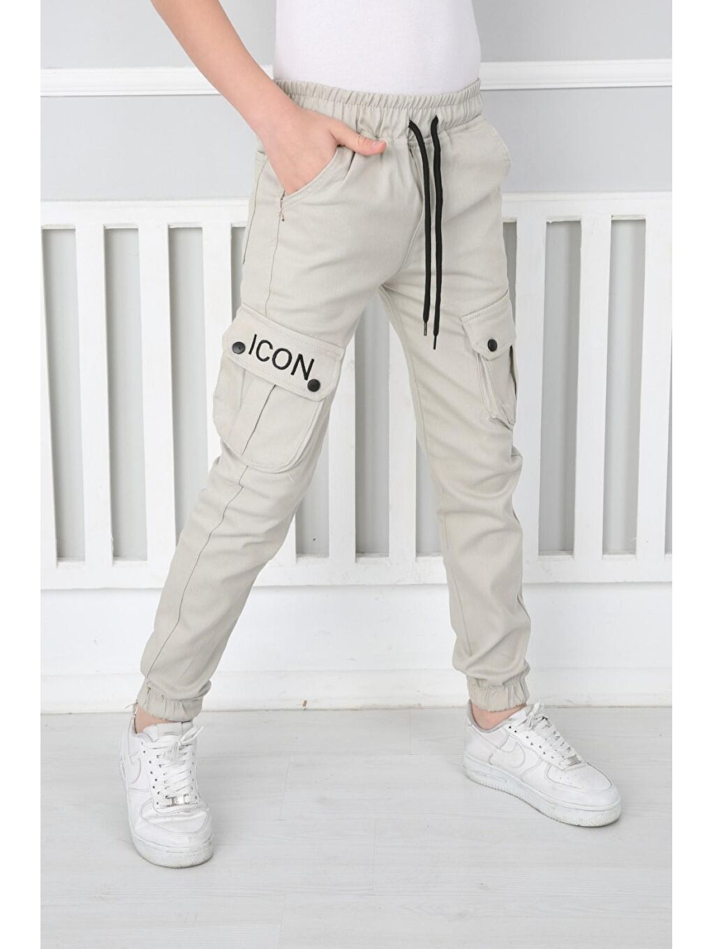 Bej Erkek Çocuk Kargo Pantolon-4