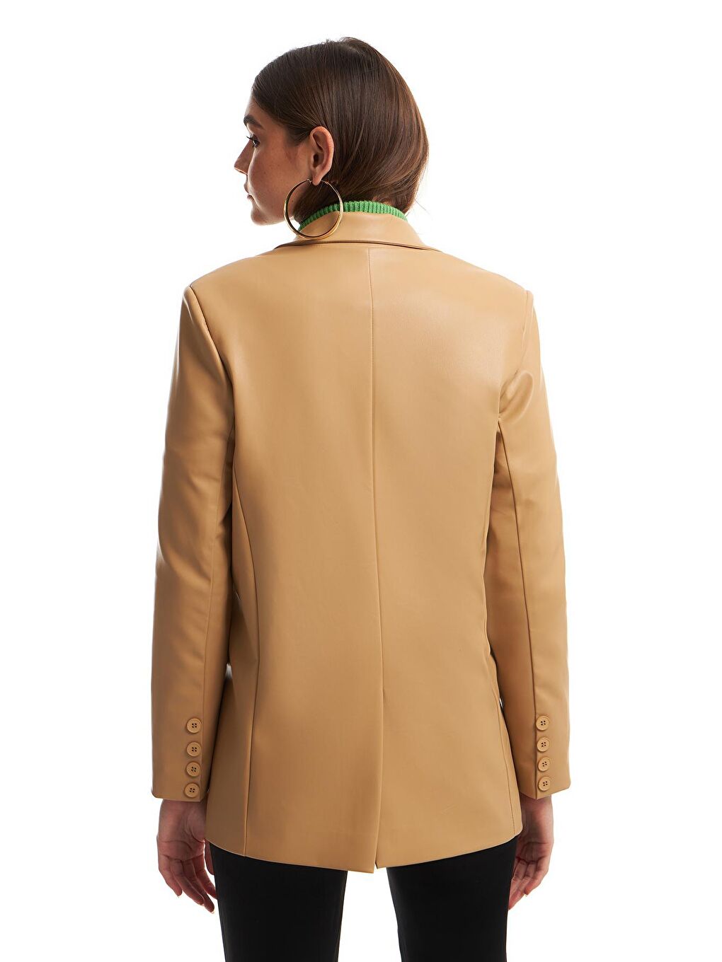 QUZU Camel-Bej Blazer Deri Ceket Camel - 4