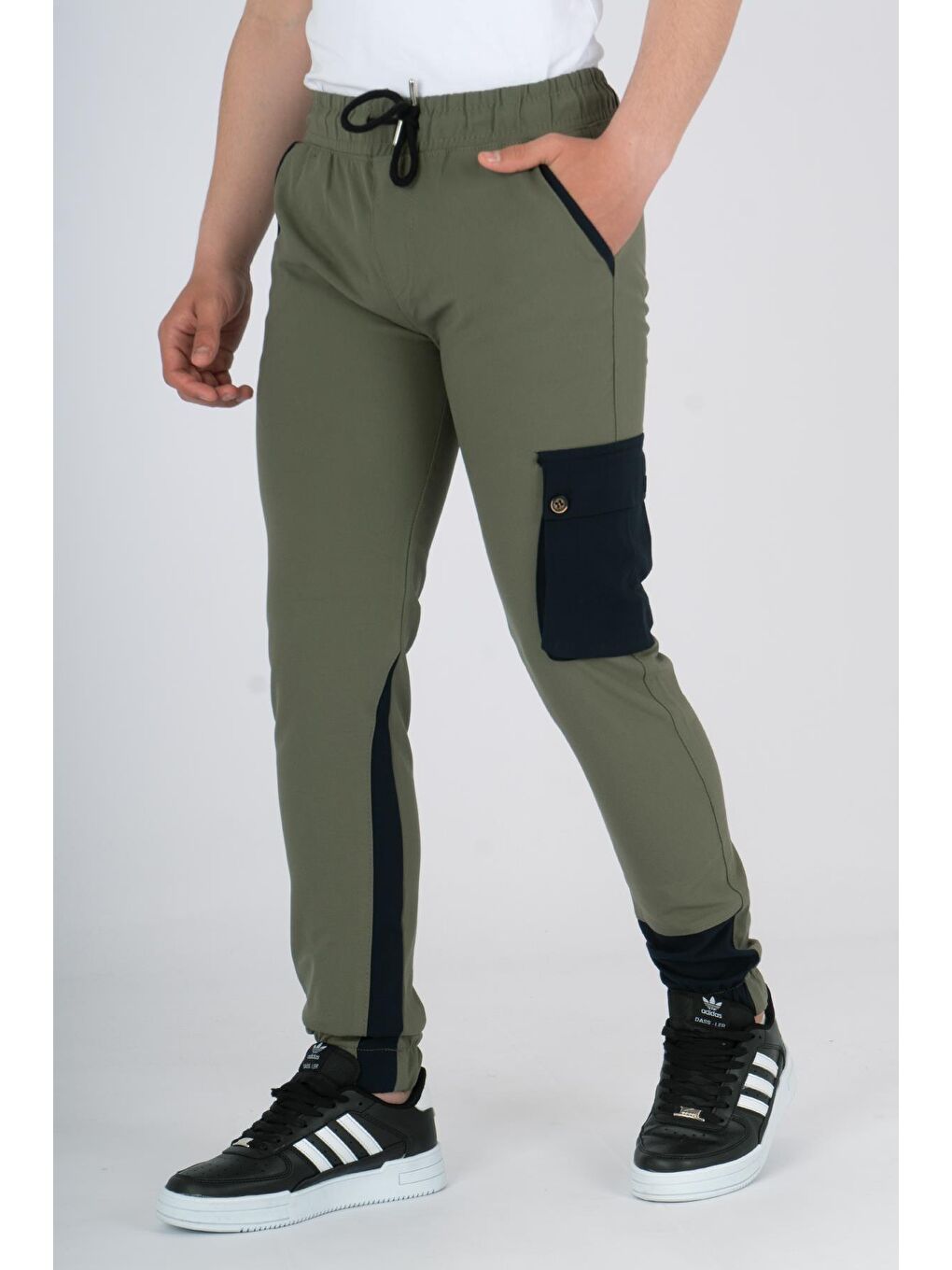 Haki Erkek Çocuk Jogger Kargo Cepli  Beli Lastikli Pantolon