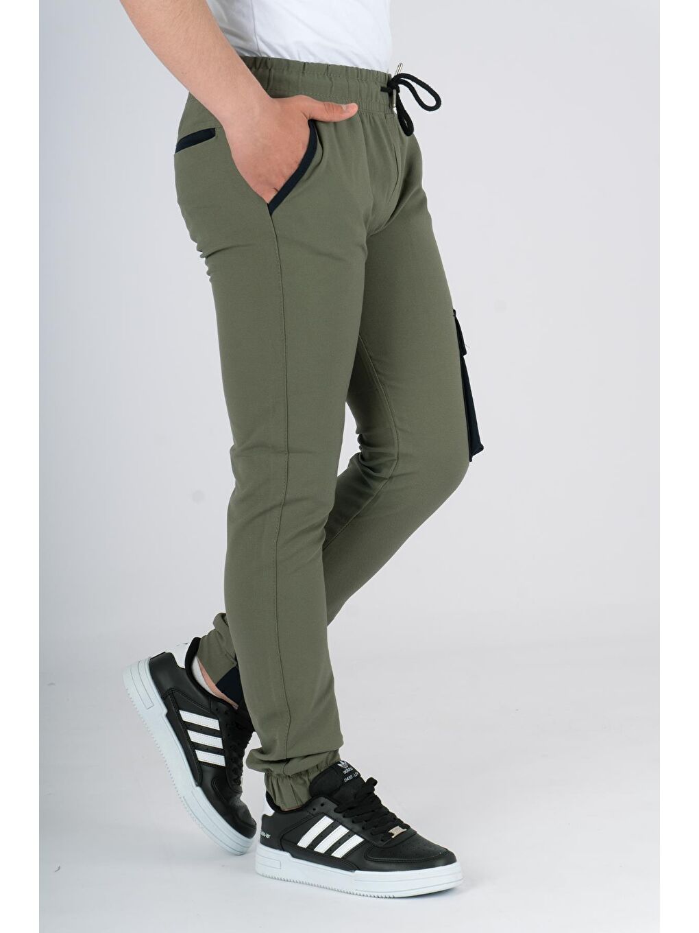 Haki Erkek Çocuk Jogger Kargo Cepli  Beli Lastikli Pantolon-1