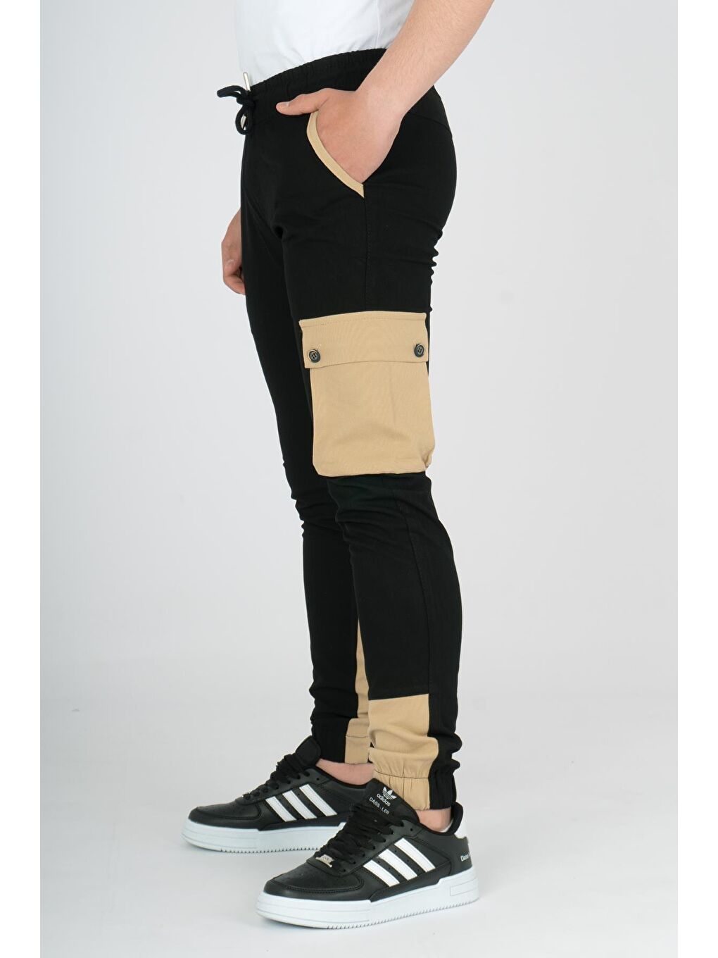 Siyah Erkek Çocuk Jogger Kargo Cepli  Beli Lastikli Pantolon-1