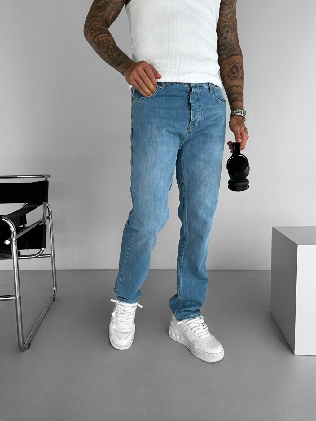 ablukaonline Baggy Fit Düz Kesim Jean Pantolon Mavi - 3