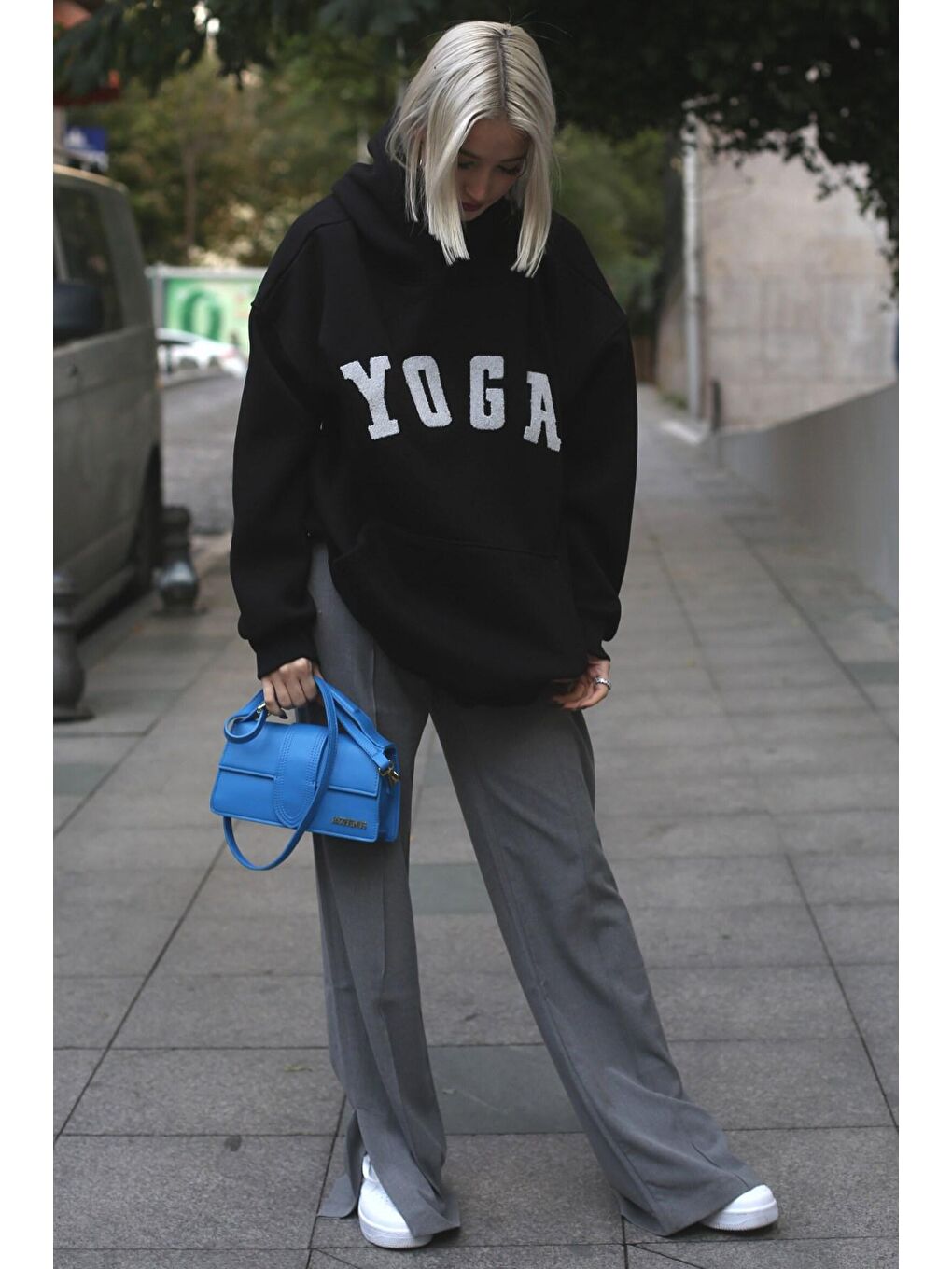 Madmext Siyah Nakışlı Oversize Kapüşonlu Sweatshirt MG1580 - 2