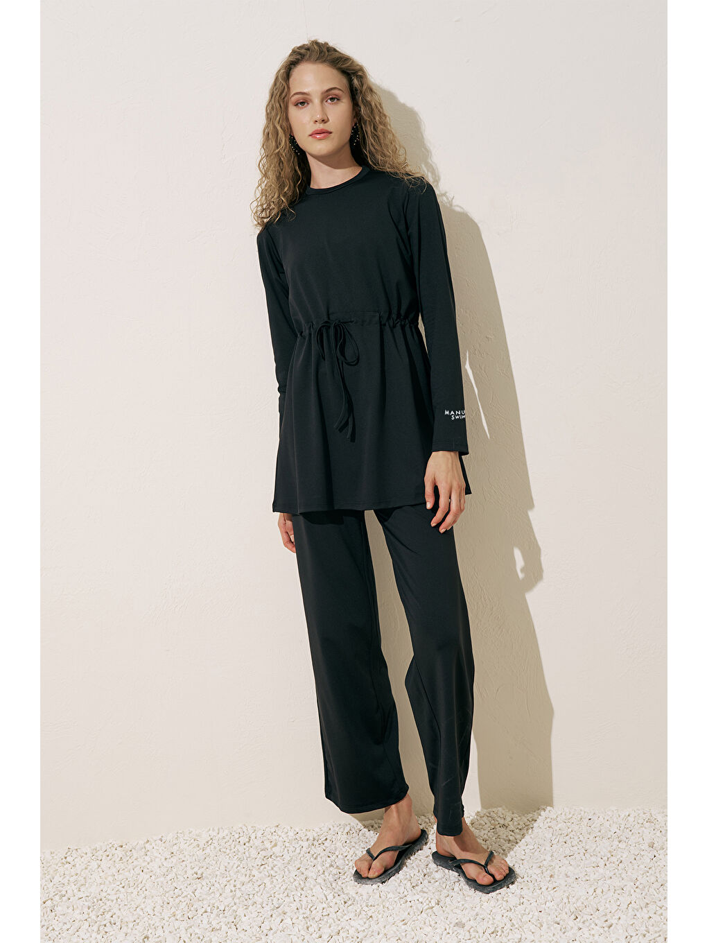 Beli Ayarlamalı Tesettür Mayo Siyah