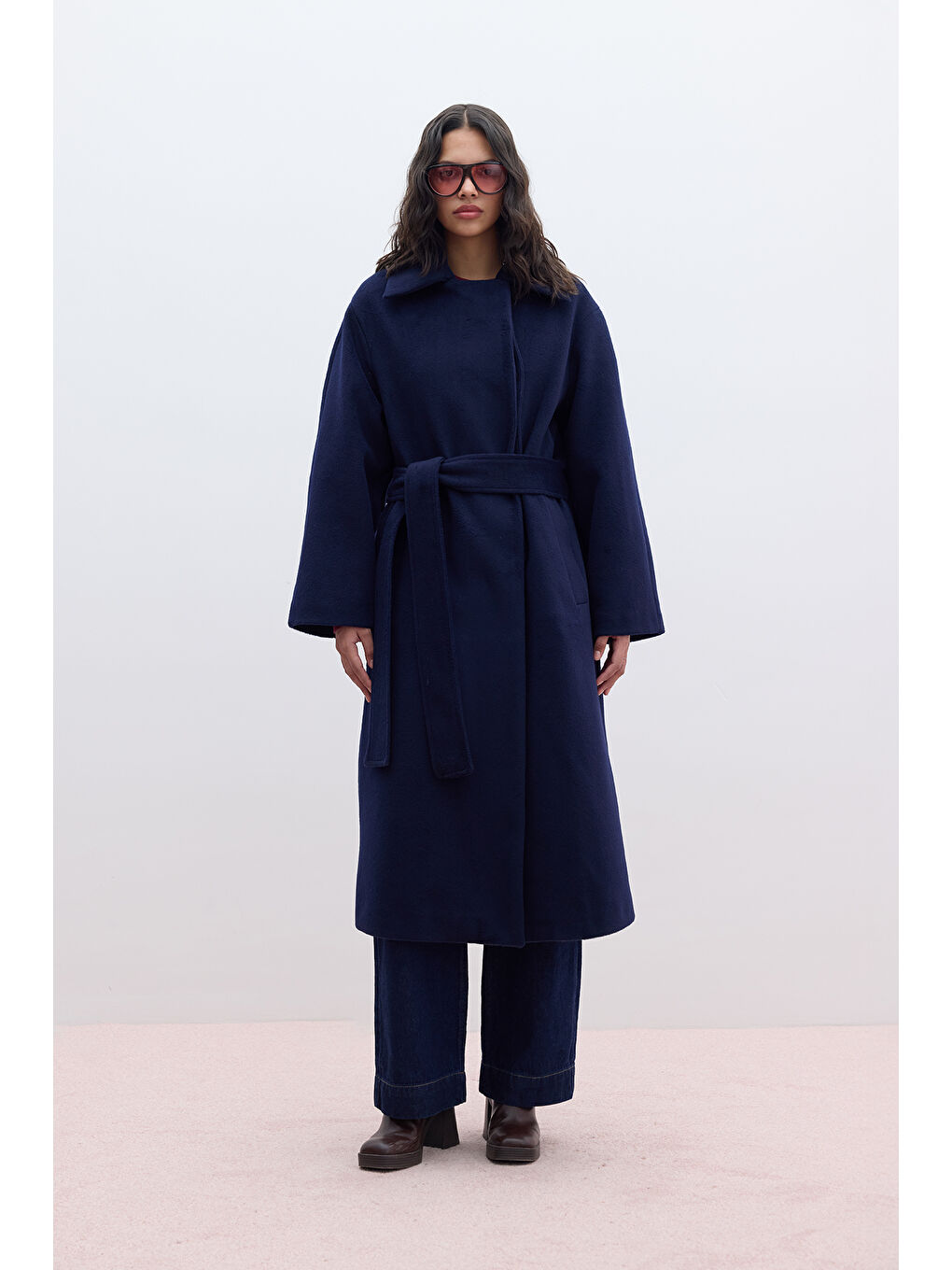 Düz Kapamalı Kaşe Kaban Lacivert-3