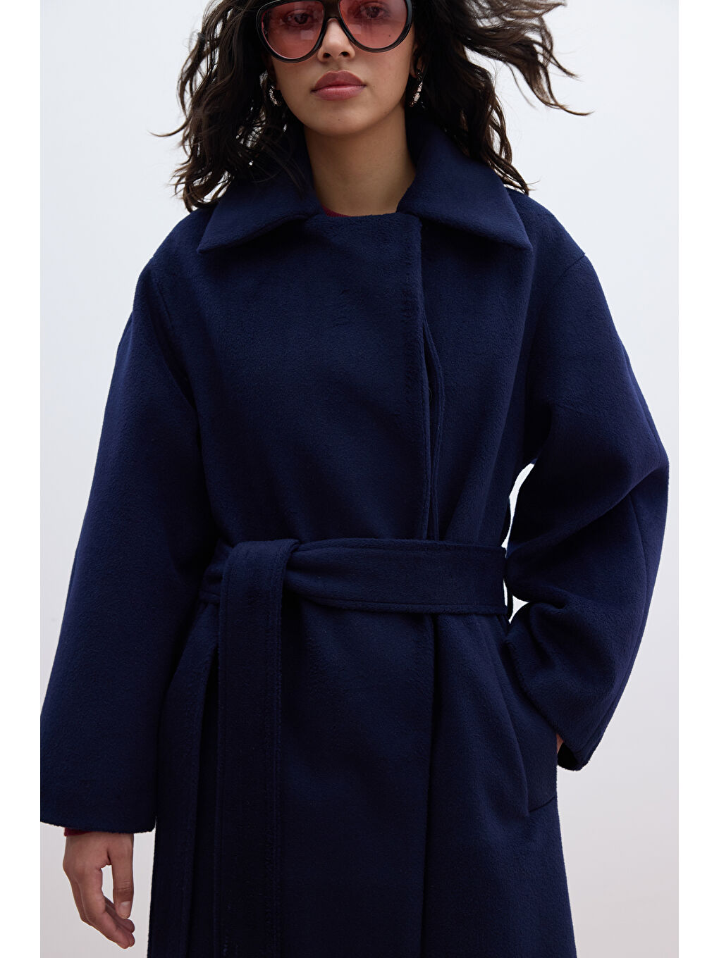 Düz Kapamalı Kaşe Kaban Lacivert-4