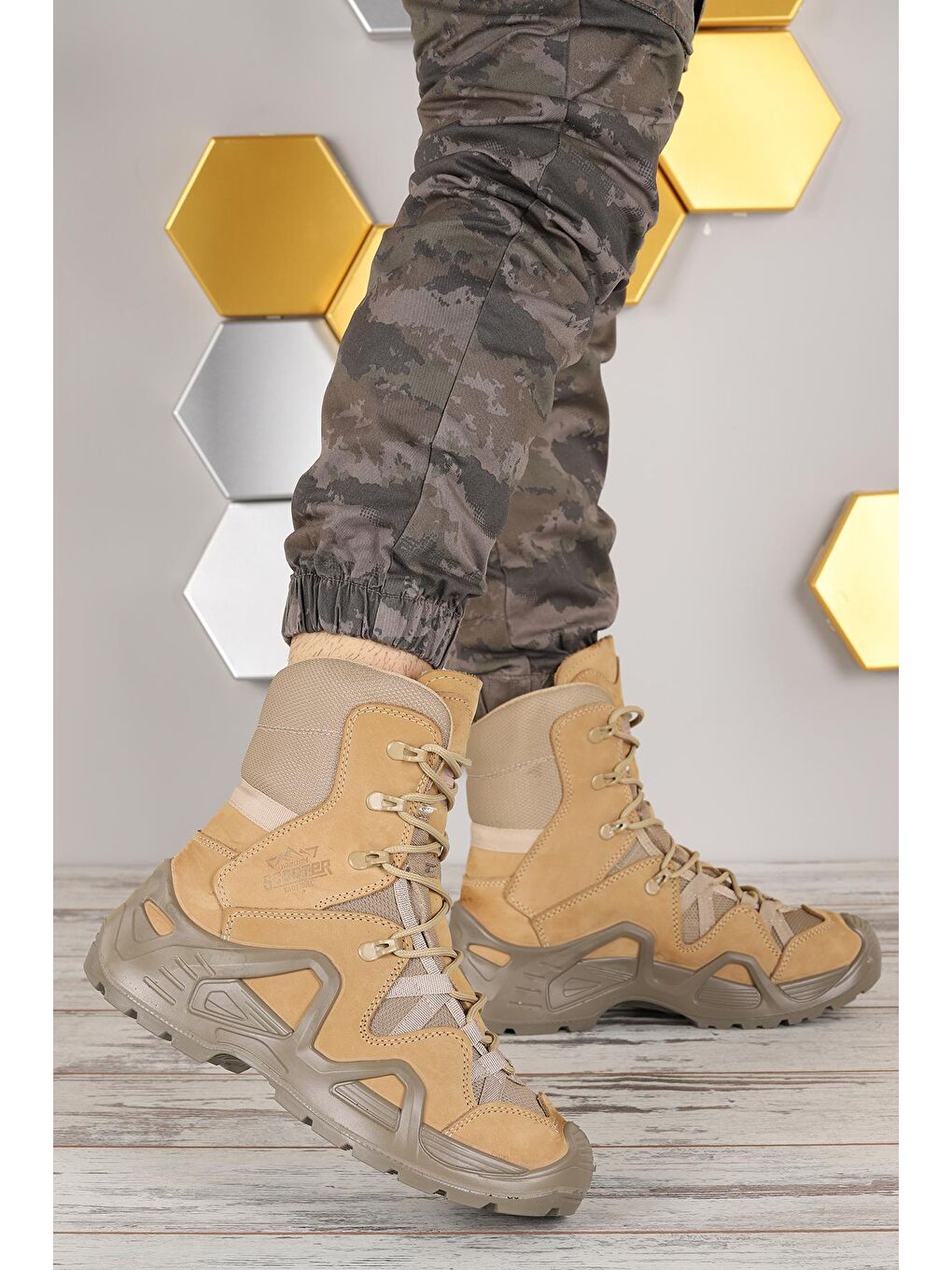 Bej P1490 Meridyen Su Geçirmez Deri Erkek Askeri Bot Ayakkabı