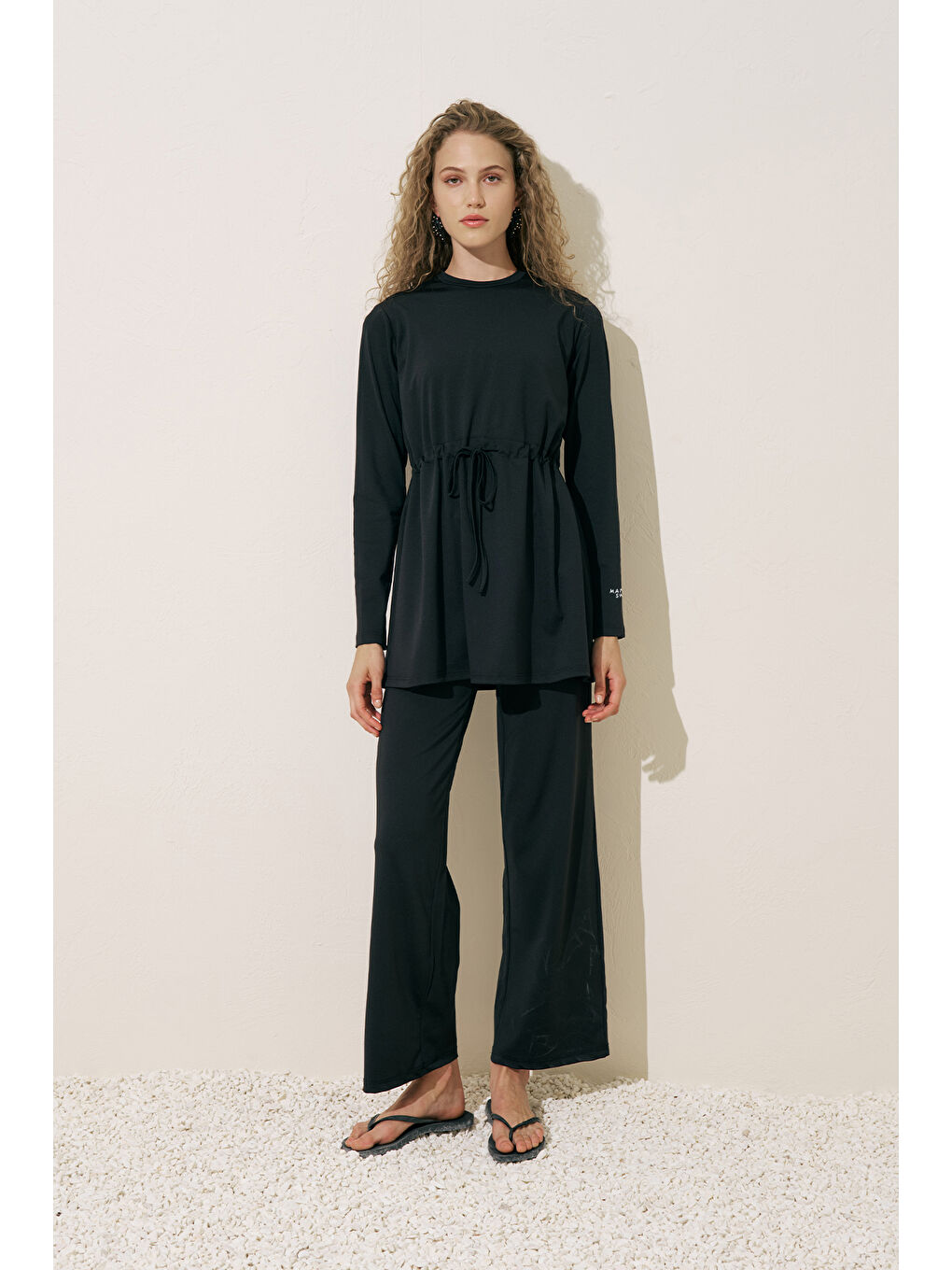 Beli Ayarlamalı Tesettür Mayo Siyah-1