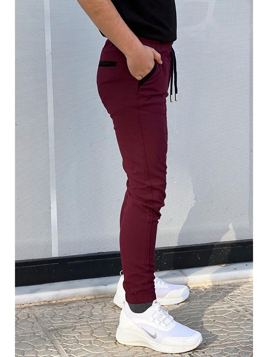 Bordo Erkek Çocuk Jogger Kargo Cepli  Beli Lastikli Pantolon-1
