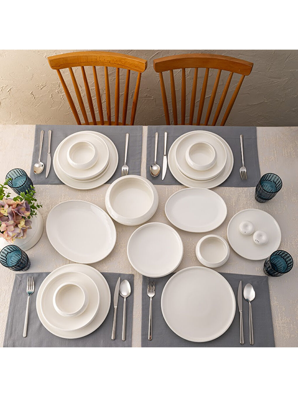 Beyaz Kınalıada 53 Parça 12 Kişilik Yuvarlak Yemek Takımı-2