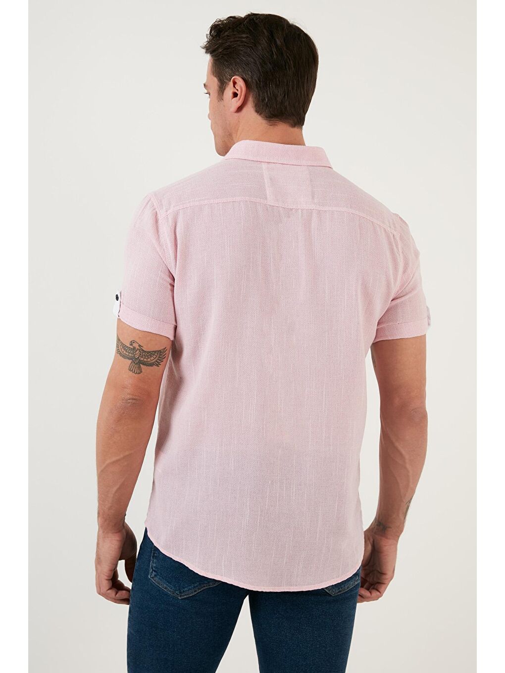 Buratti Pembe % 100 Pamuk Keten Görünümlü Slim Fit Kısa Kollu Gömlek CF21S111766 - 4