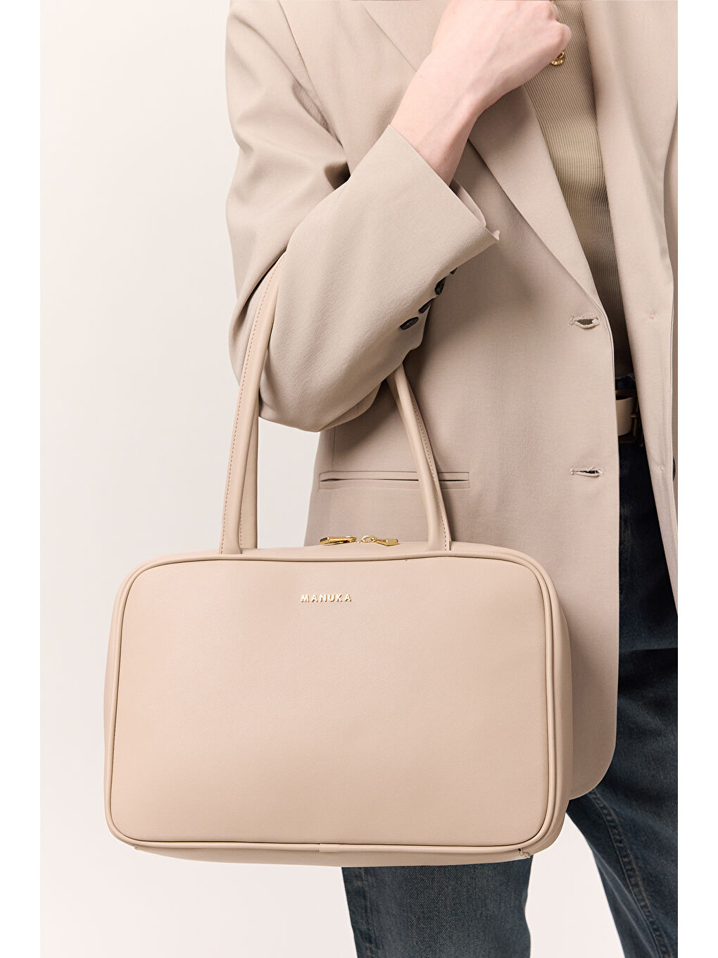 Bej Sımona Tote Çanta Taş-1