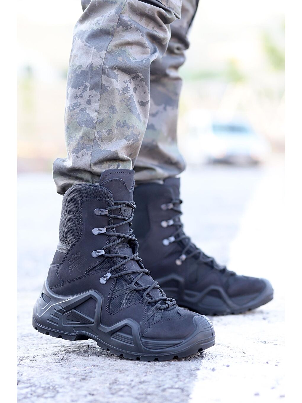 Siyah P1490 Meridyen Su Geçirmez Deri Erkek Askeri Bot Ayakkabı