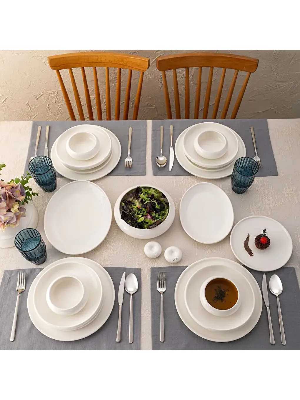 Beyaz Kınalıada 53 Parça 12 Kişilik Yuvarlak Yemek Takımı-4
