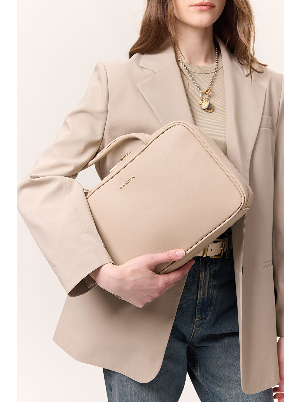 Bej Sımona Tote Çanta Taş-2