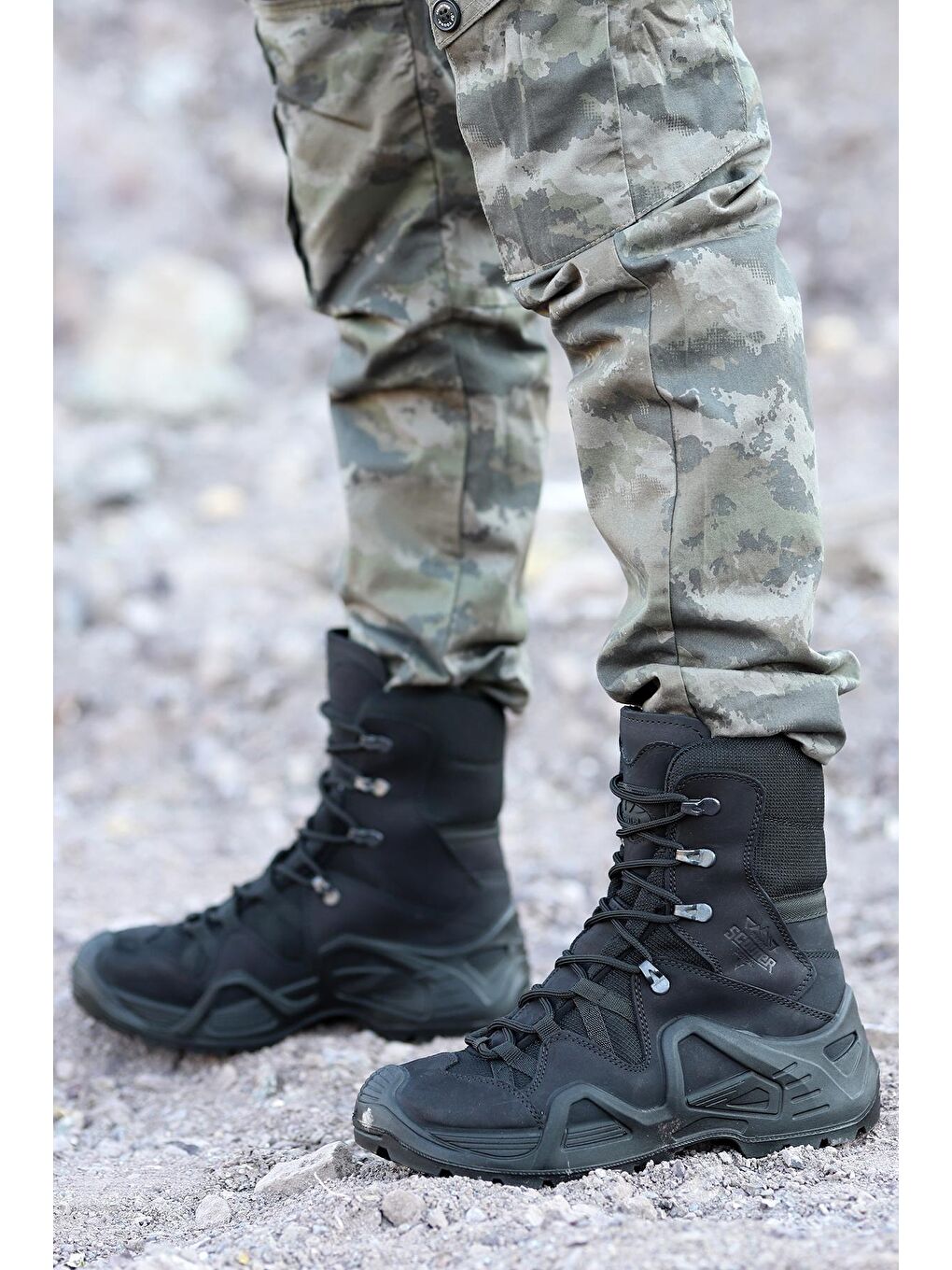 Siyah P1490 Meridyen Su Geçirmez Deri Erkek Askeri Bot Ayakkabı-1