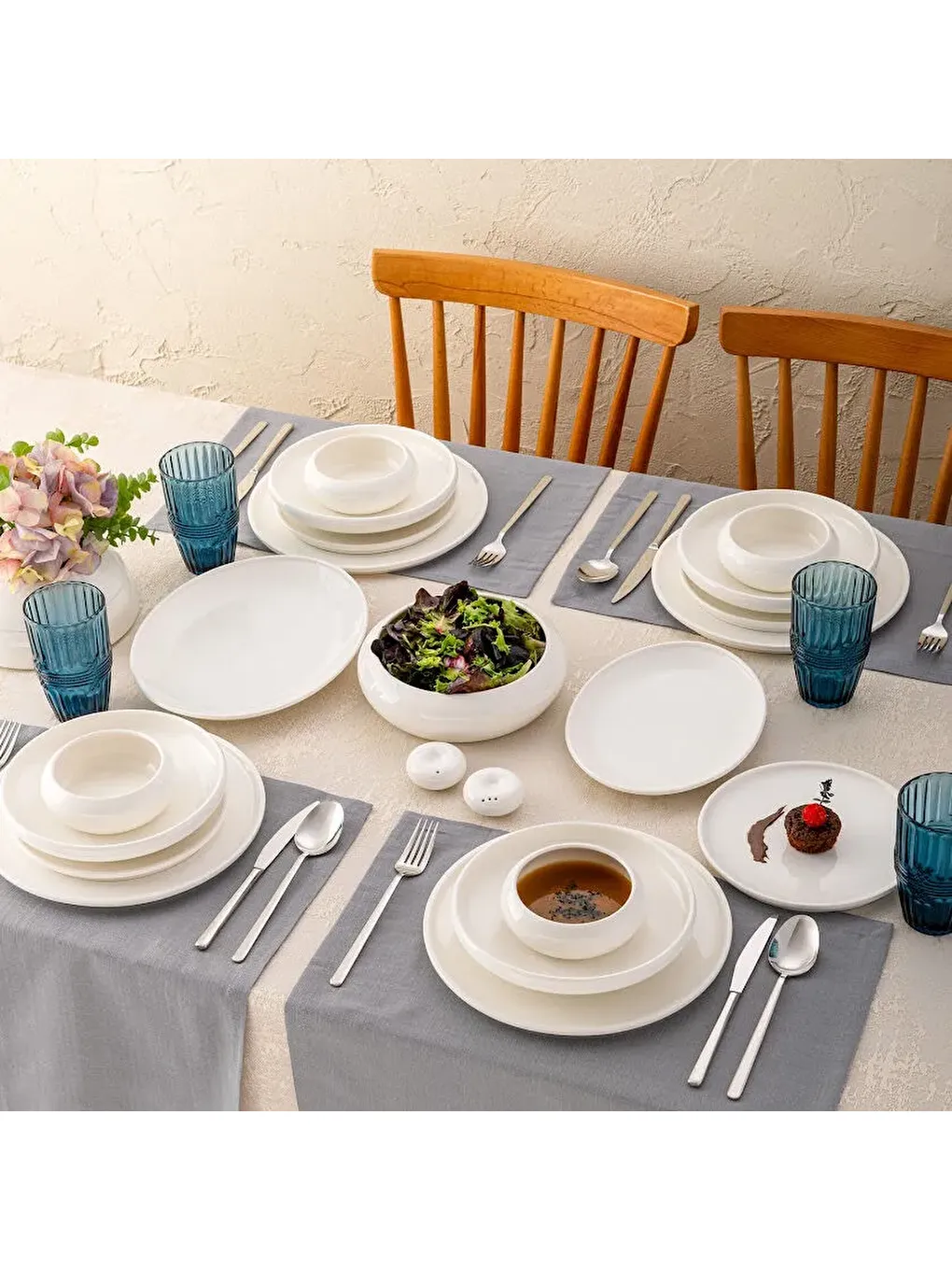 Beyaz Kınalıada 53 Parça 12 Kişilik Yuvarlak Yemek Takımı-5