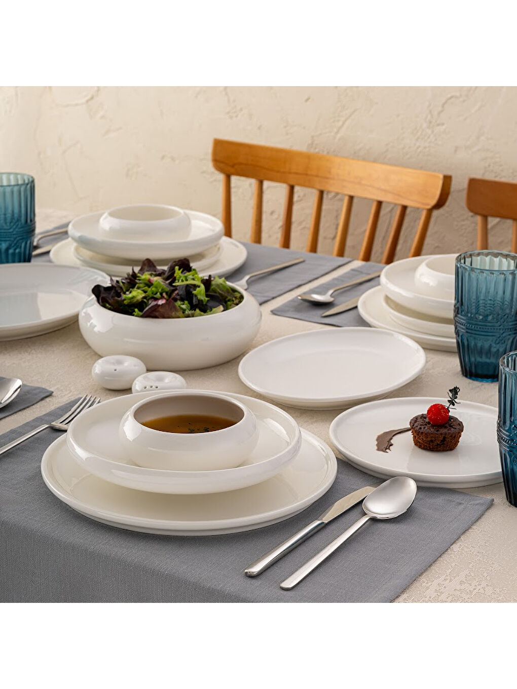 Beyaz Kınalıada 53 Parça 12 Kişilik Yuvarlak Yemek Takımı-6