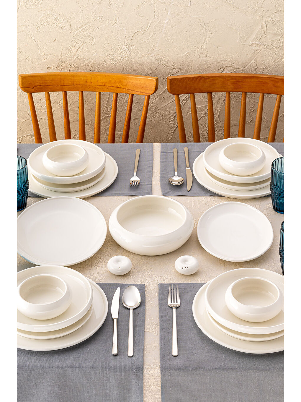 Beyaz Kınalıada 53 Parça 12 Kişilik Yuvarlak Yemek Takımı-1