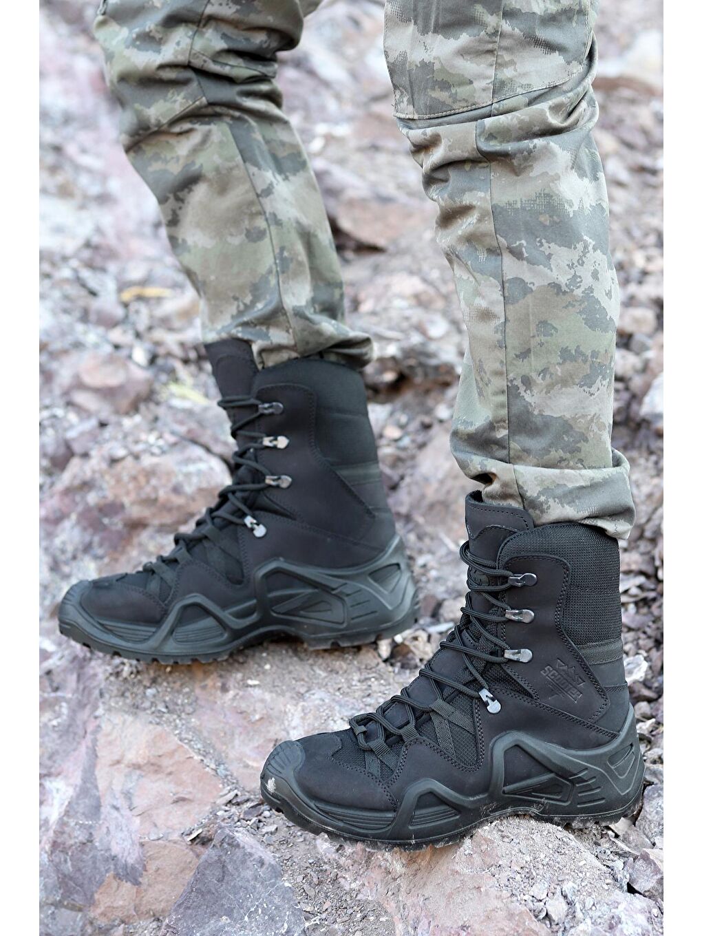 Siyah P1490 Meridyen Su Geçirmez Deri Erkek Askeri Bot Ayakkabı-2