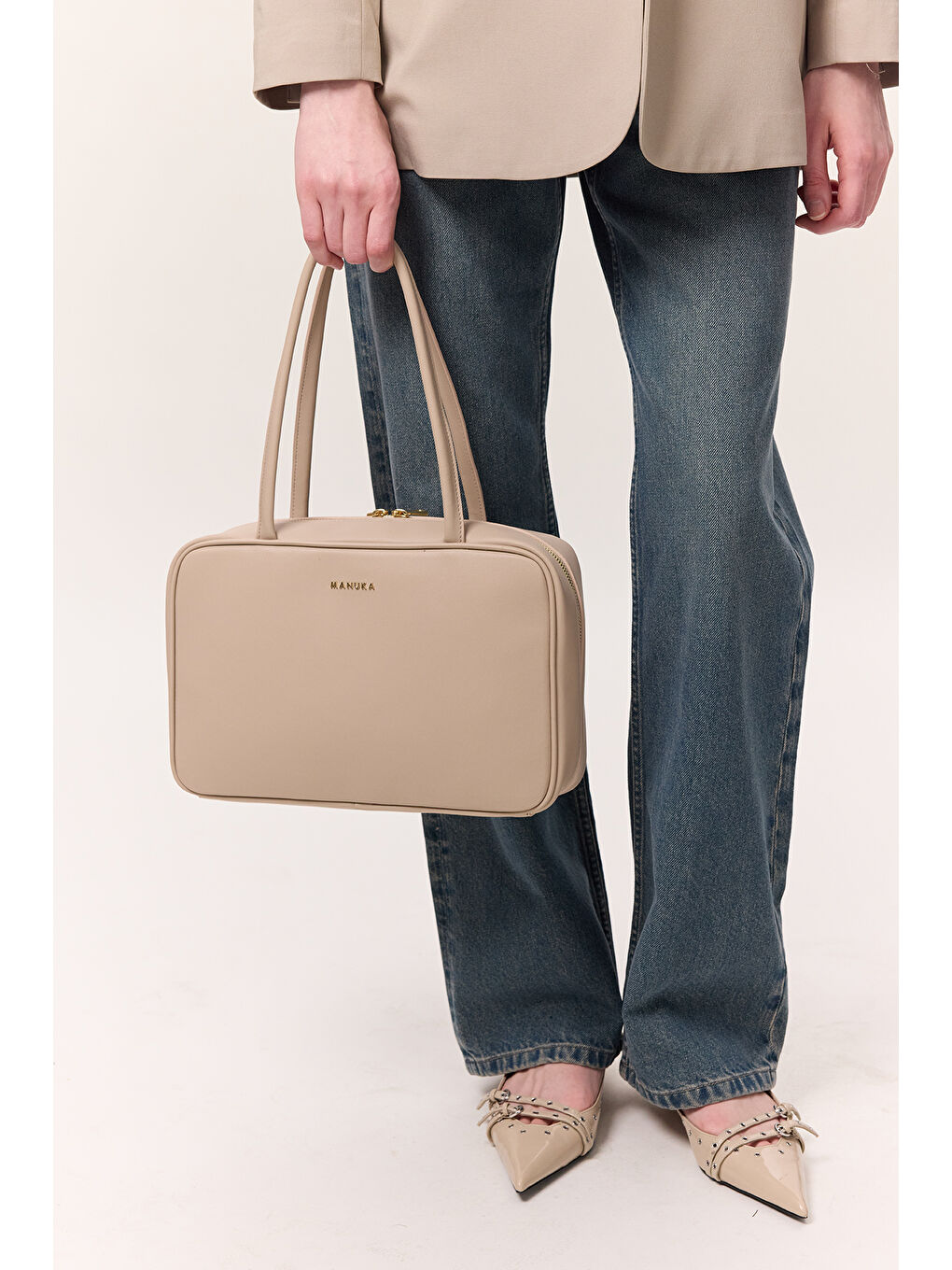 Bej Sımona Tote Çanta Taş-3