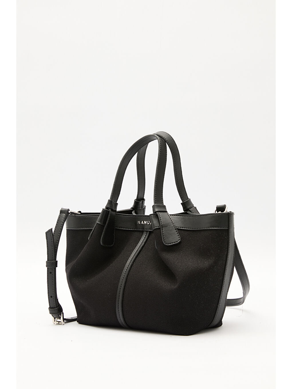 Kanvas Dikiş Detaylı Mini Çanta Siyah-5