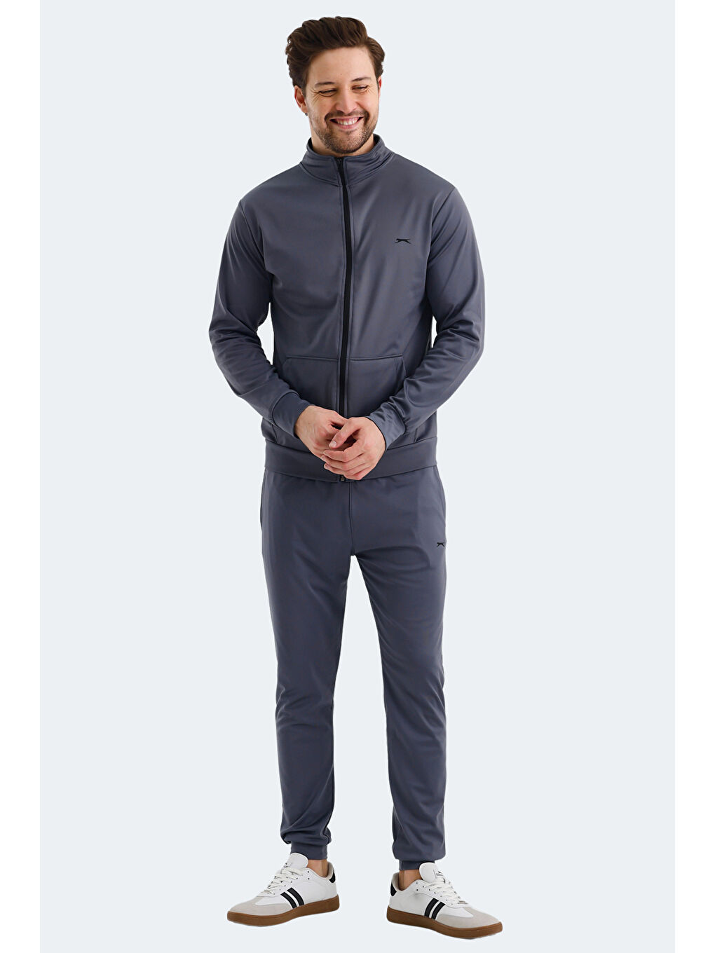 KLOTEN IN Erkek Fermuarlı Dik Yaka Cepli Gri Eşofman Takımı-2