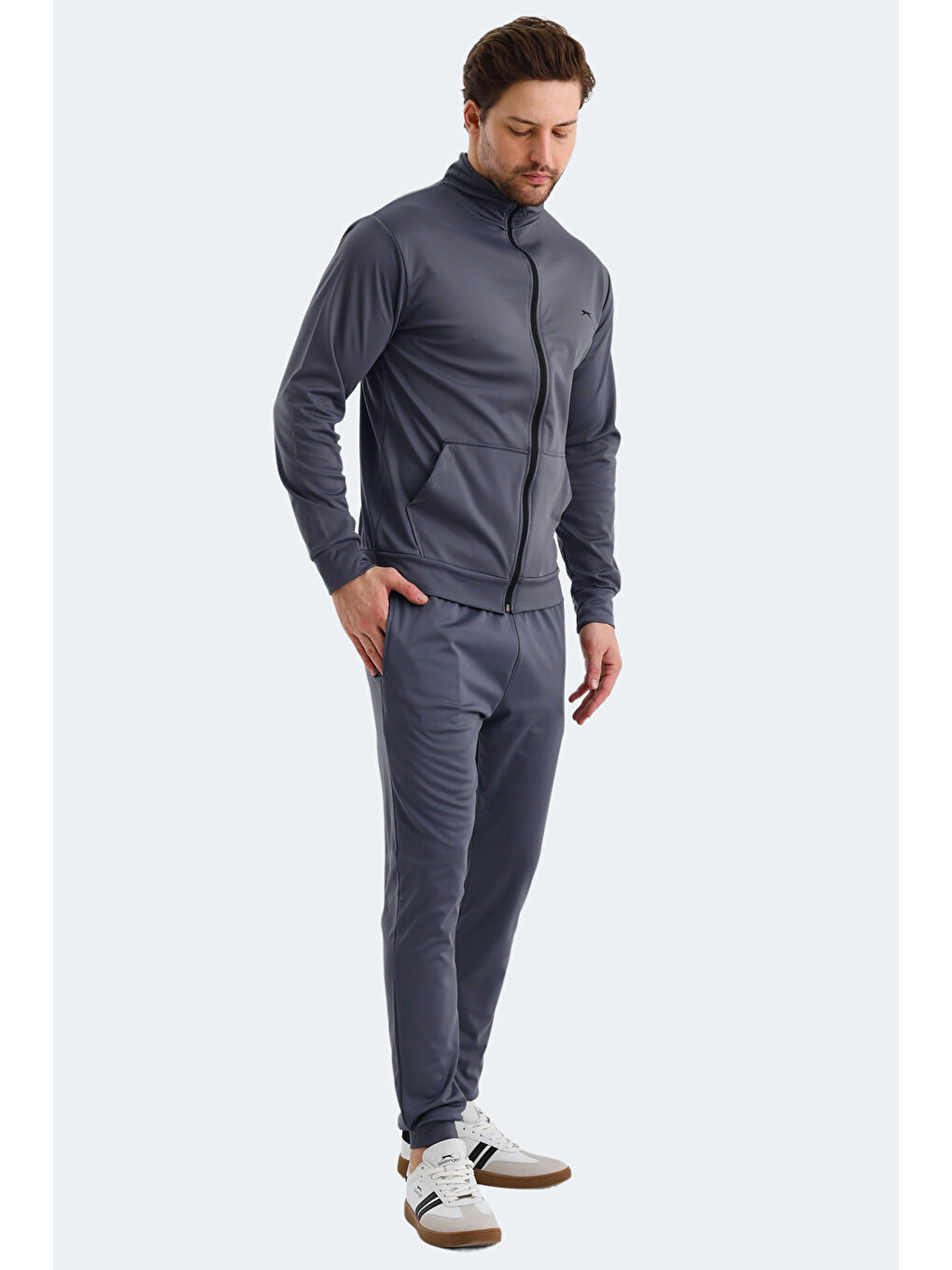KLOTEN IN Erkek Fermuarlı Dik Yaka Cepli Gri Eşofman Takımı-5