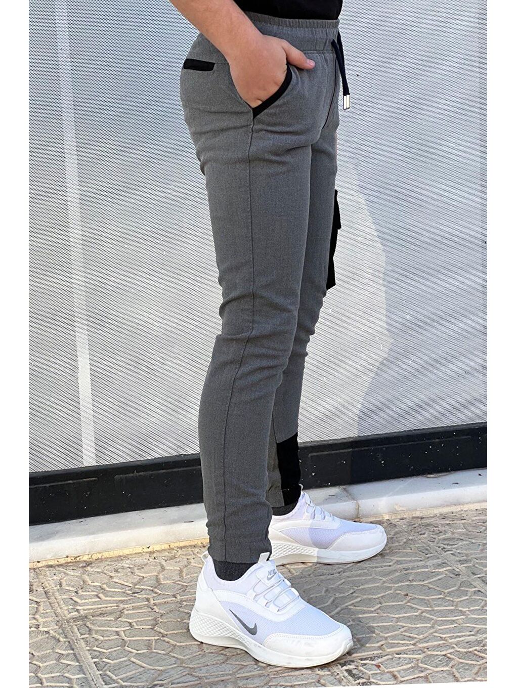 Gri Erkek Çocuk Jogger Kargo Cepli  Beli Lastikli Pantolon-1