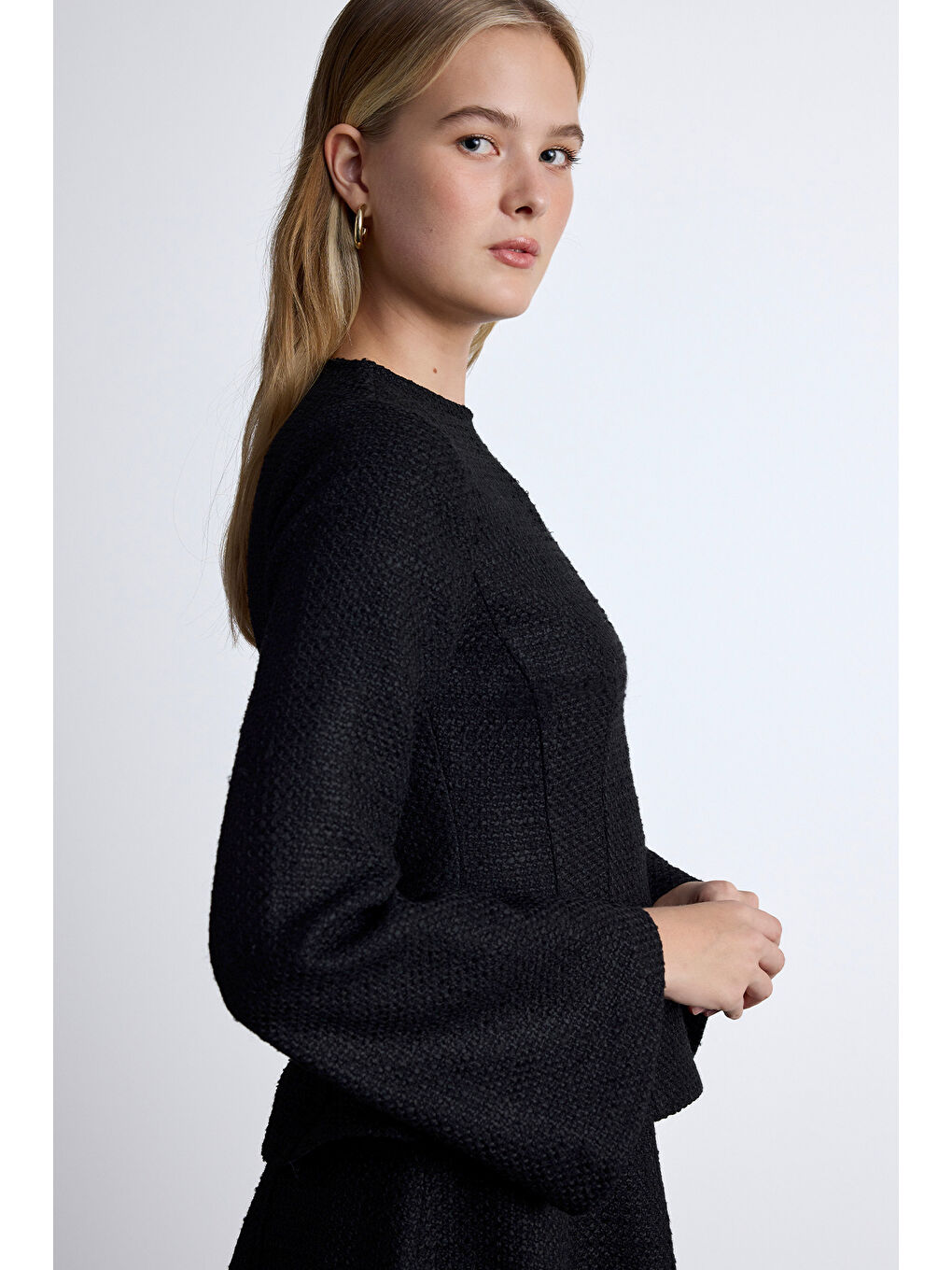 Peplum Detaylı Tüvit Bluz Siyah-1