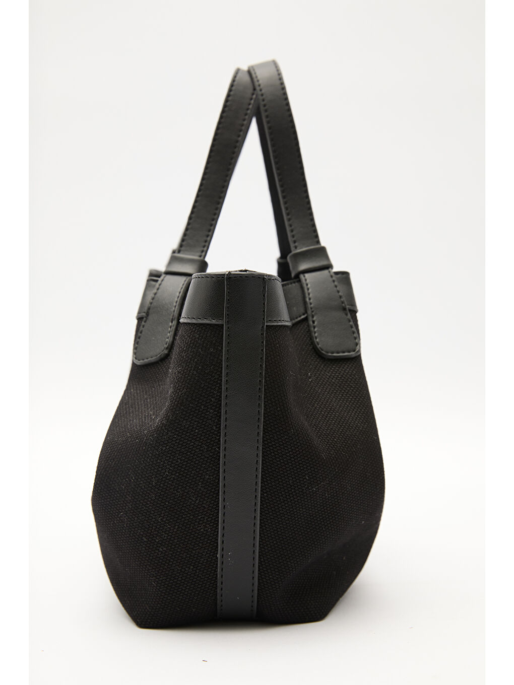 Kanvas Dikiş Detaylı Mini Çanta Siyah-6