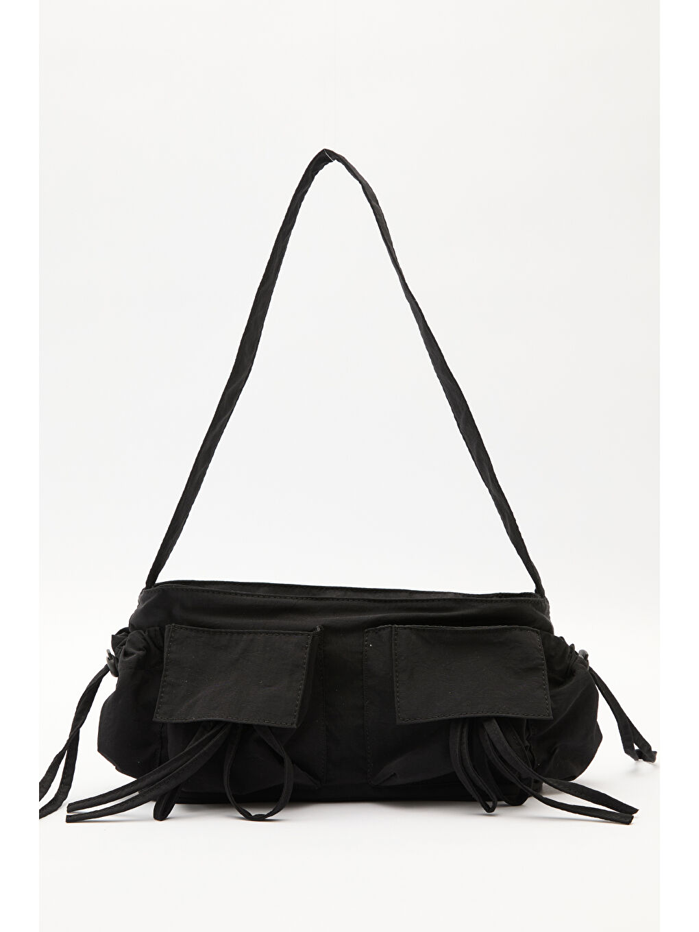 Cep Detaylı Bağcıklı Çanta Siyah-3