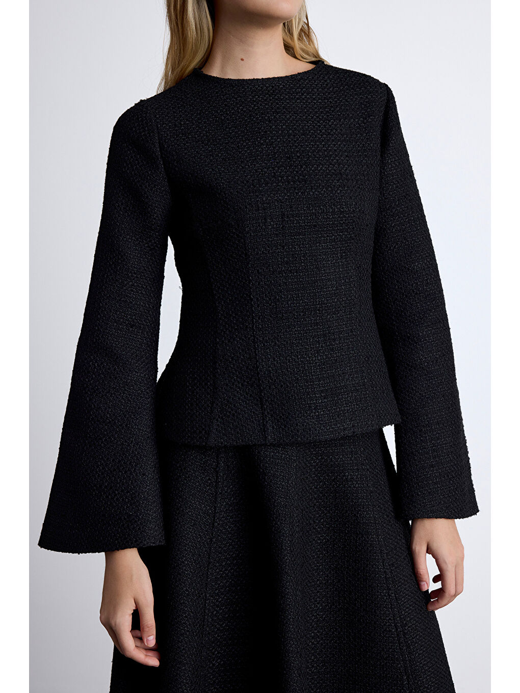 Peplum Detaylı Tüvit Bluz Siyah-2