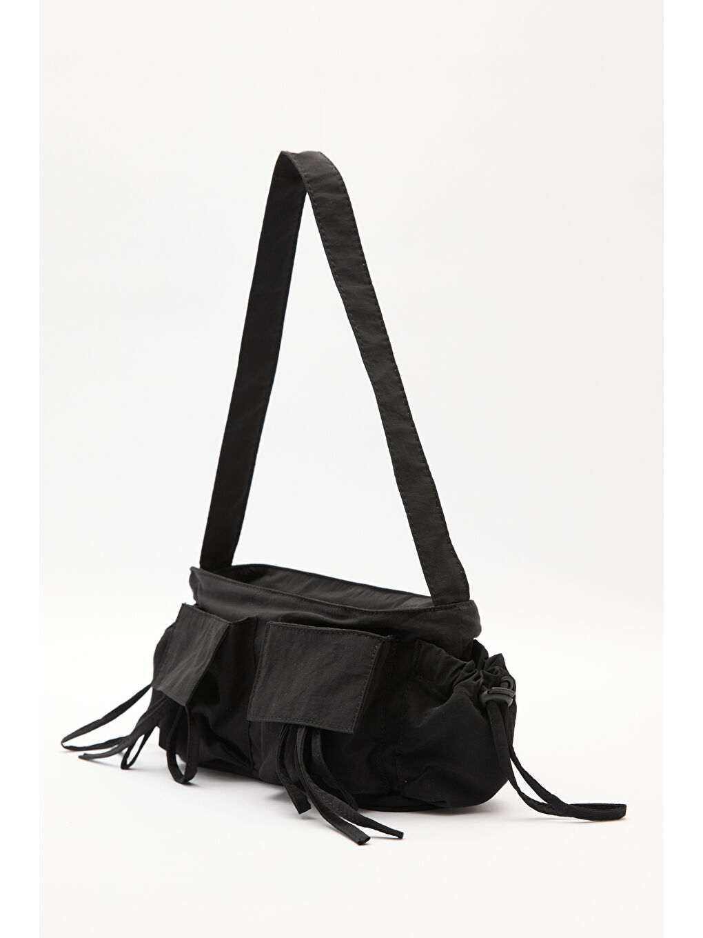 Cep Detaylı Bağcıklı Çanta Siyah-5