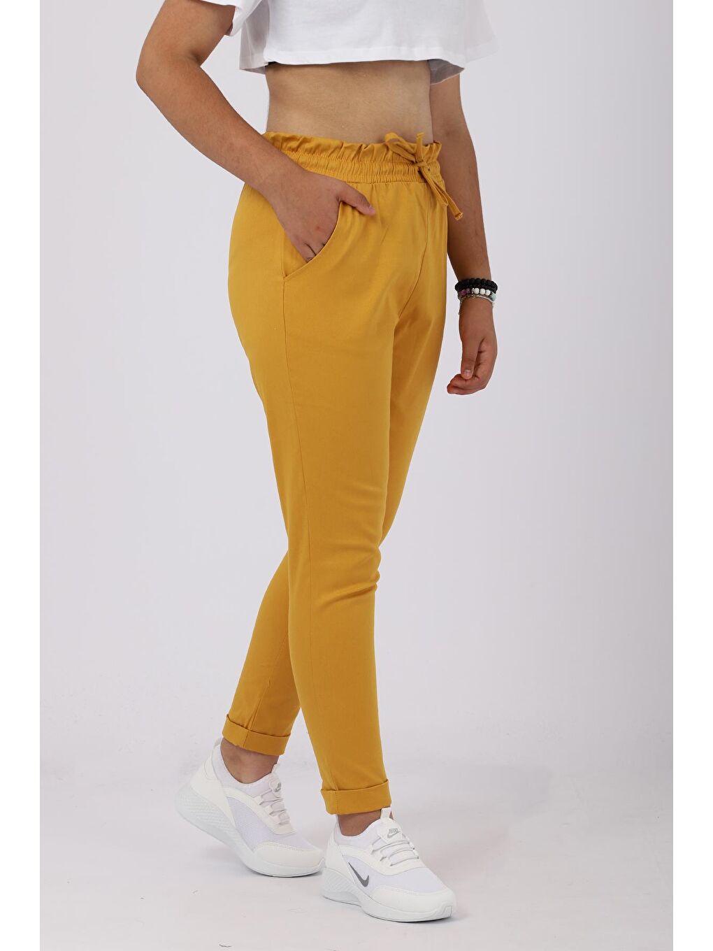 Sarı Kız Çocuk Havuç Pantolon Gabardin Kumaş 8-14 Yaş Arası