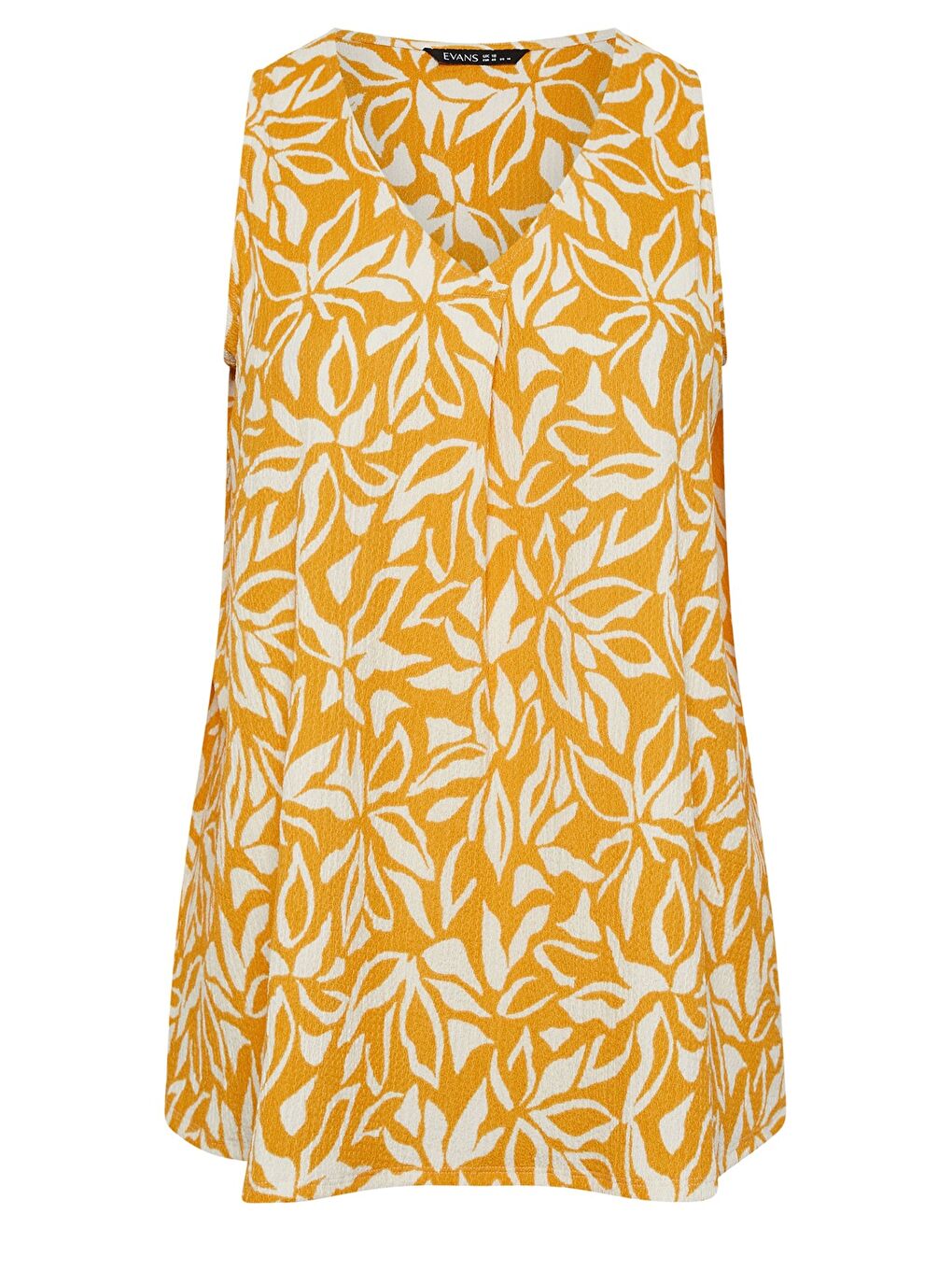 Turuncu Büyük Beden V Yaka Sıfır Kol Çiçek Desenli Asimetrik Kesim T-shirt 616295-5