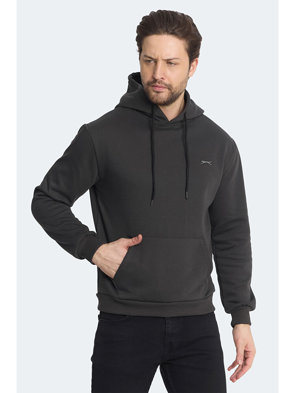 KICKSON IN Erkek Kapüşonlu Cepli Antrasit Sweatshırt-3