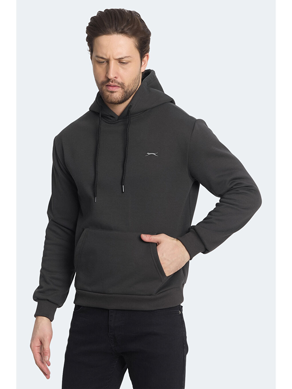 KICKSON IN Erkek Kapüşonlu Cepli Antrasit Sweatshırt-5