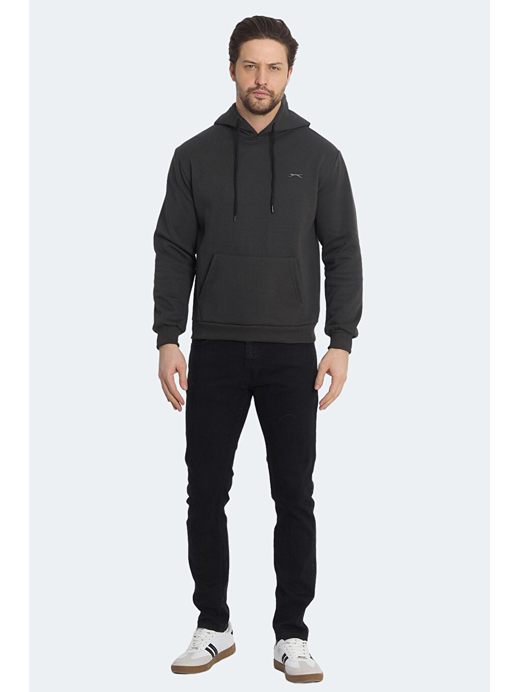 KICKSON IN Erkek Kapüşonlu Cepli Antrasit Sweatshırt-6