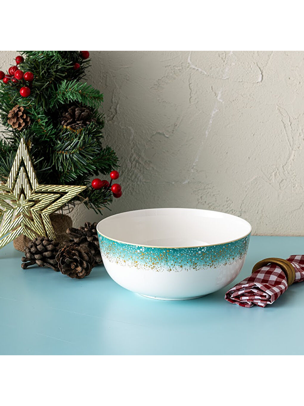 Beyaz Starlight Fine Bone New Year Yılbaşı Salata Kasesi 21 cm-2